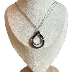 Lia Sophia Necklace, Teardrop Pendant, Double Dip Two Layer, Silver & Hematite